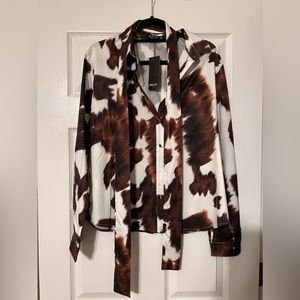 NWT Cow Print Neck Tie Shirt